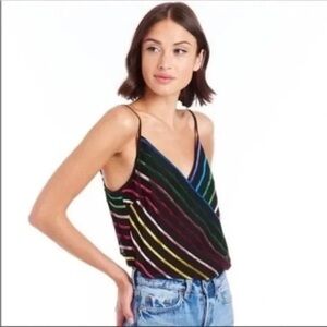 Amanda Uprichard Multicolor Velvet Striped Sleeveless Crop Camisole